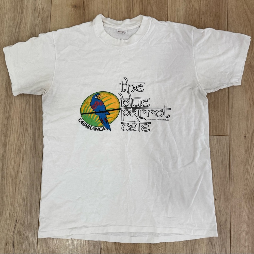 1988 Vintage Casablanca Blue Parrot Cafe Tee 90s Single Stitch Stedman Tag Large